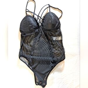 Kathy Black Laced Detail  Bodysuit Lingerie S/M NWOT